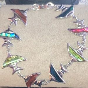 Vintage Colorful Abalone Shell Silver Tone Women's Bracelet